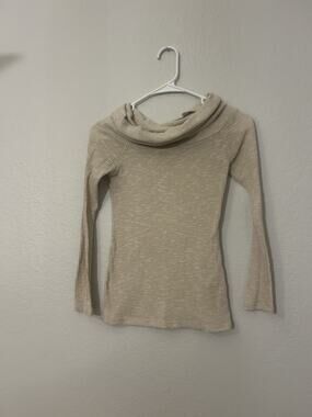 Noble U Women's Beige Ribbed Knit Cowl Neck Long Sleeve Pullover Sweater S